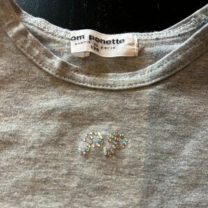 ✨ Pom Ponette Grey Sparkle Tee – 120 cm ✨